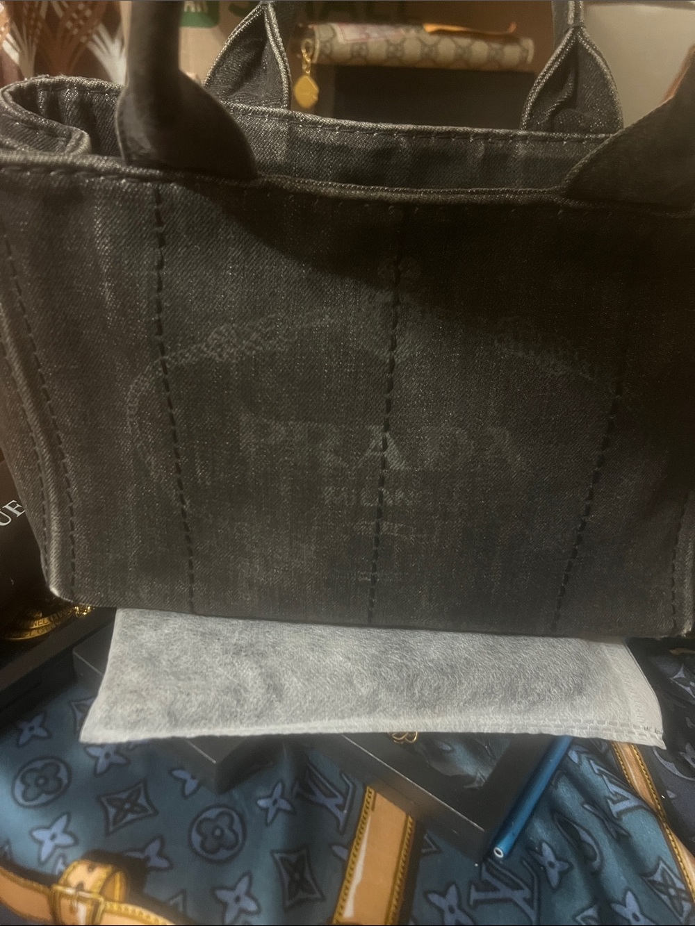 Prada black jean small tote bag